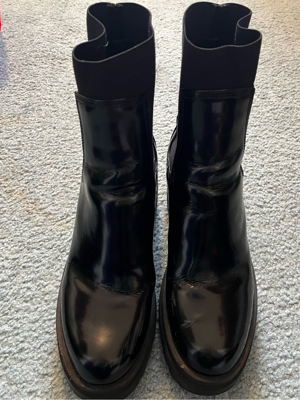 Aldo Black Patent Leather Chelsea Ankle Boots